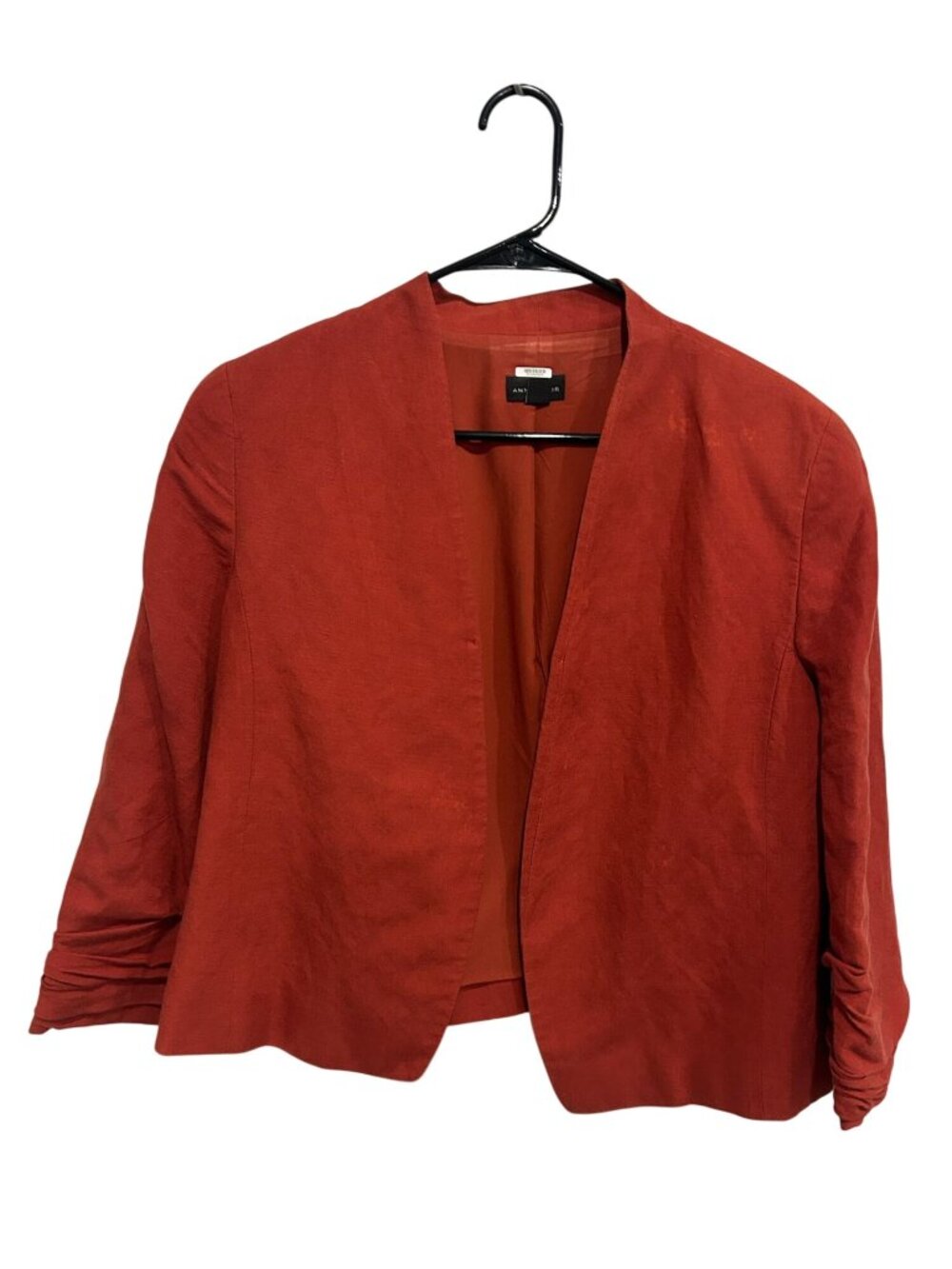 Ann Taylor Large Rust Open-Front Linen Blend Ruched Blazer Minimalist Retro